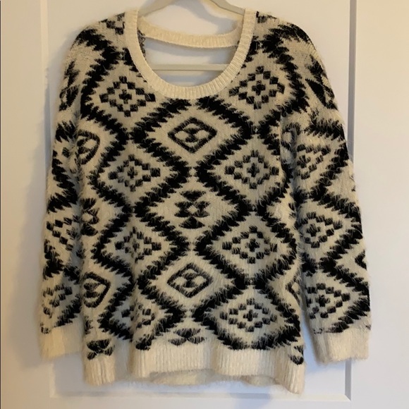 White Aztec Print Sweater 